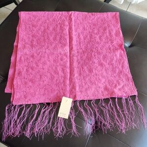 Vtg Ambar Pink Fringed Scarf